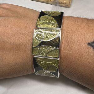 Vintage Modernist Enameled Glitter Stretch Bracelet